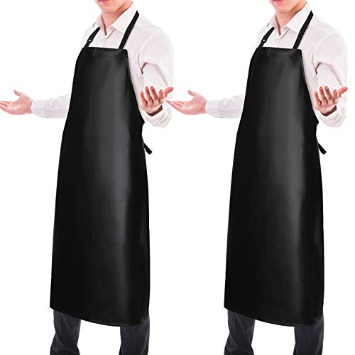 2 Pack Waterproof Rubber Vinyl Apron 40" Aprons for Men Heavy Duty Chemical Resistant Work Apron Extra Long Grilling Aprons with Adjustable Bib Apron Gotega
