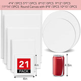 ESRICH Canvases for Painting Blank Cotton Canvas Boards 21Pack with 7 Size 4x4, 5x7, 8x10, 9x12, 11x14，Round Canvas with D8, D10, 3 of Each, Painting ESRICH