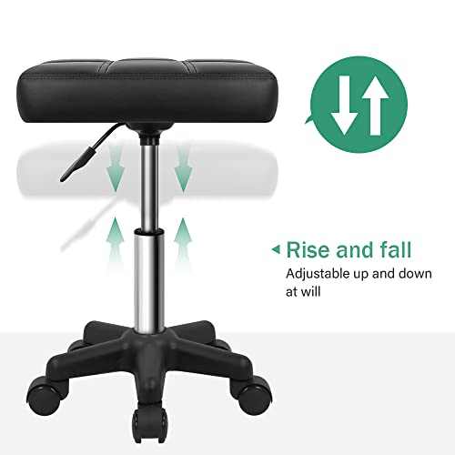 FURWOO Rectangle Rolling Stool with Wheels Height Adjustable Swivel Stool Chair for Spa Salon Massage Black FURWOO
