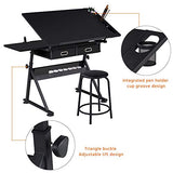 Yaheetech Drafting Table for Artists, Height Adjustable Drawing Desk Art/Craft Desk Diamond Paintings Work Station w/ 2 Storage Drawers and Stool for Yaheetech