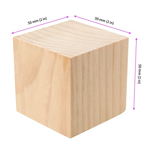 JEUIHAU 60 Pieces 2 Inch Wooden Cubes, Unfinished Wood Blocks, Natural Blank Wood Square Blocks for Painting, Puzzle Making, Decorating, Crafts and JEUIHAU