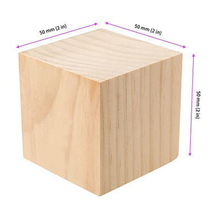 JEUIHAU 60 Pieces 2 Inch Wooden Cubes, Unfinished Wood Blocks, Natural Blank Wood Square Blocks for Painting, Puzzle Making, Decorating, Crafts and