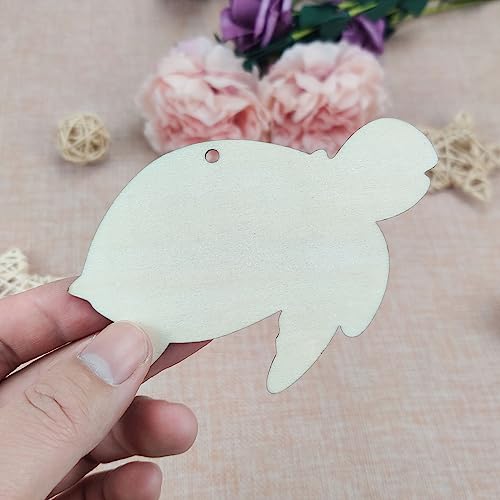 20pcs Turtle Wood Crafts Cutouts Wooden Sea Turtle Shaped Hanging Ornaments with Hole Hemp Ropes Gift Tags for DIY Projects Sea Animals Themed Party