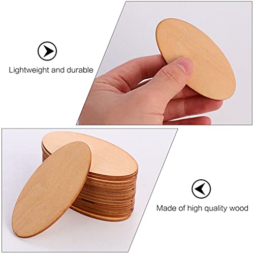 BESPORTBLE 40pcs Pieces Oval Wood Trim Round Wood Cutout Natural Wood Discs Wood Bark Slices Wood Rounds for Crafts Unfinished Wooden Cutout Natural