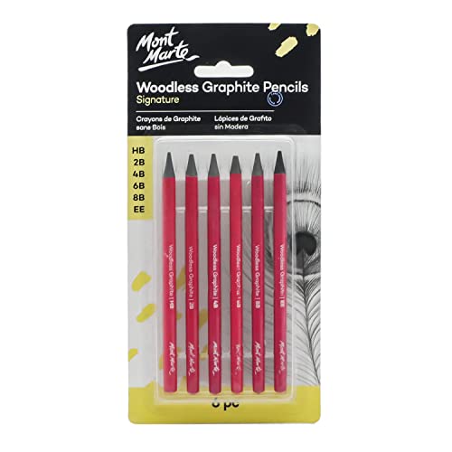 MONT MARTE Woodless Graphite Pencils 6 Piece (HB, 2B, 4B, 6B, 8B and EE), Suitable for Sketching, Drawing and Shading - WoodArtSupply