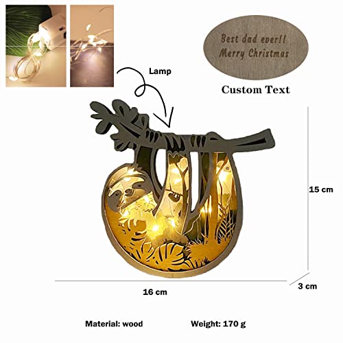 Bijouweled Custom Wooden Animals Desktop Ornament, 3D Natural Animal Decoration with Light, Personlaized Text Wooden Animal Carvings for New Year Bijouweled