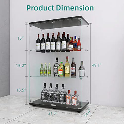 LFT HUIMEI2Y Glass Display Cabinet 3-Shelf with Double Door, Curio Cabinets Fast Installation in 30 Mins, 5mm Tempered Glass Floor Standing Bookshelf