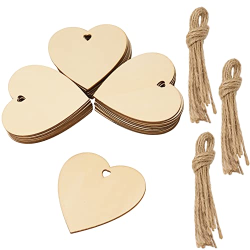 yueton 30PCS 8cm/3.15inch Wooden Heart Hanging Ornaments Unfinished Blank Heart Wood Pieces Wood Slices Wood Chips Gift Tags Wooden Heart