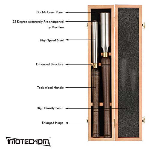 IMOTECHOM 2-Pieces HSS Roughing Gouge Lathe Chisel Set Wood Turning Tools with Wooden Box, 1-Inches and 2-Inches - WoodArtSupply