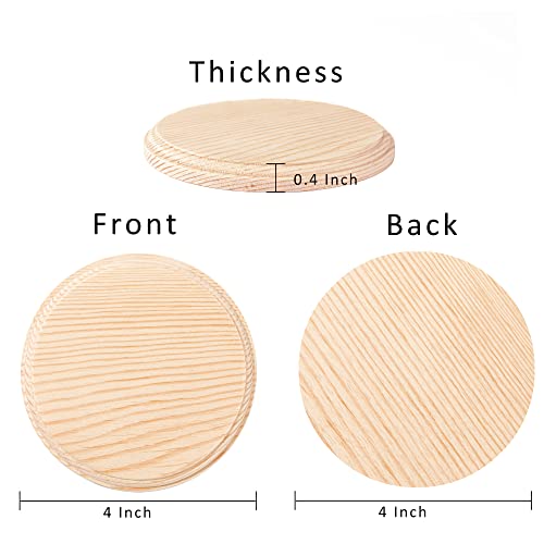 Dorhui 4Pcs 4 Inch Round Wooden Plaque, Unfinished Natural Pine Wood Circle Craft Plaques Wood Base for Craft Projects and DIY Home Decoration