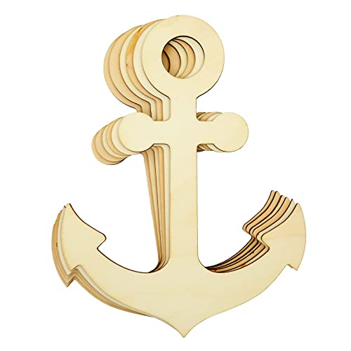 6 Pack Unfinished Wooden Anchors for Crafts, Nautical Wood Cutouts for DIY Projects, Nautical Decor (11.6 x 8.8 in) - WoodArtSupply