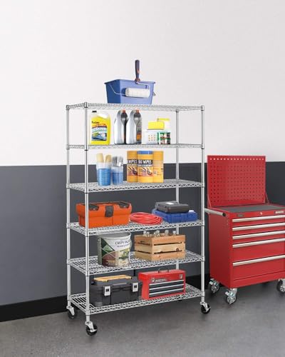 BestMassage Wire Shelving Unit Heavy Duty Garage Storage Shelves Large Metal Shelf Organizer 6-Tier Height Adjustable Commercial Grade Utility Steel BestMassage