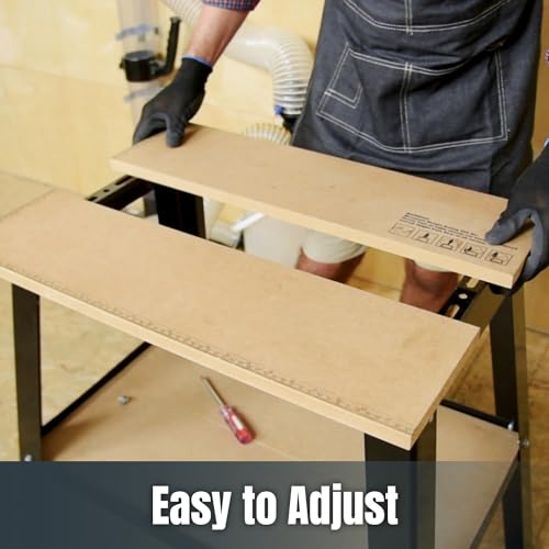 POWERTEC UT1002 Universal Tool Stand w/ MDF Split Top Expands to 20"x25" & Storage Shelf, 32" Working Height Tool Table for Benchtop Planers, Band POWERTEC