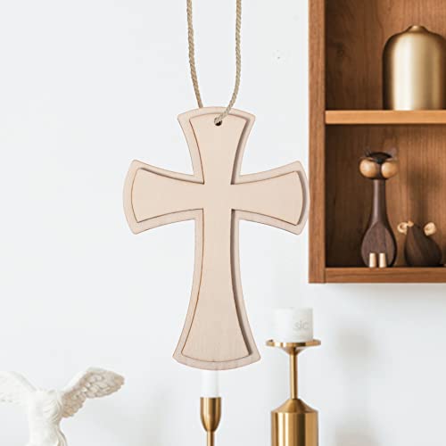 Unfinished Wood Cross (12 Pack) Wood Cutouts Shaped Cross for DIY Crafts with Jute and Silver String…