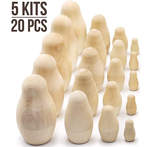 AEVVV Blank Nesting Dolls Lot of 5 Sets by 4 pcs - Blank Russian Nesting Dolls - Unpainted Dolls - Russian Nesting Dolls to Paint - Wooden Unfinished AEVVV