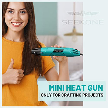 SEEKONE Handheld Heat Gun, 662℉ Portable Mini Hot Air Gun with 4.9Ft Long Cable, Overload Protection and Fast Heating Reflector Nozzle for DIY, Craft Embossing, Shrink Wrapping, Electronics