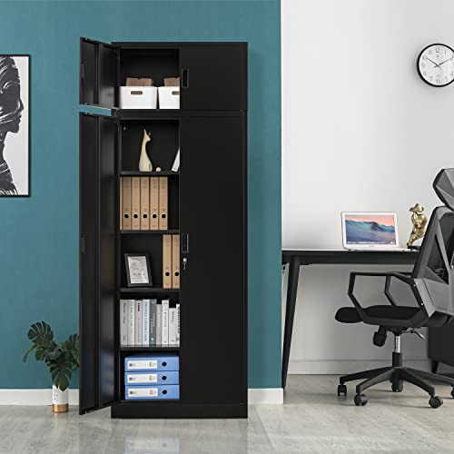 BESFUR Metal Storage Cabinet - 87“H Garage Cabinet with Adjustable Shelves & Top Cabinet - Tall Black Cabinet for Office, Garage, Home - Black