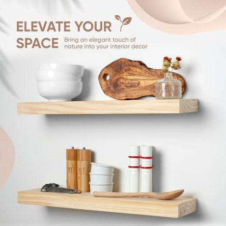 Homeforia Rustic Farmhouse Floating Shelves, Bathroom Wooden Shelves for Wall Mounted, Thick Industrial Kitchen Wood Shelf - 24 x 6.5 x 1.75 inch - Homeforia