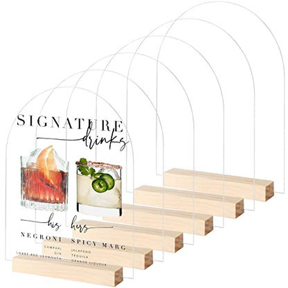 8x10 Inch Arch Acrylic Sign with Wood Stand-6 Pack Clear Arched Acrylic Sheets with Stand, DIY Arch Acrylic Sign Blank for Wedding Sign Menu Sign - WoodArtSupply