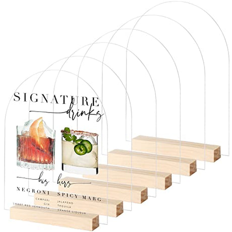 8x10 Inch Arch Acrylic Sign with Wood Stand-6 Pack Clear Arched Acrylic Sheets with Stand, DIY Arch Acrylic Sign Blank for Wedding Sign Menu Sign JINMURY