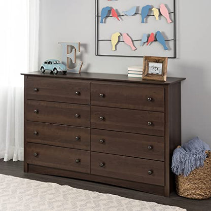 Prepac Fremont 8 Drawer Double Dresser for Bedroom, 15.75" D x 59" W x 36.25" H, Espresso - WoodArtSupply