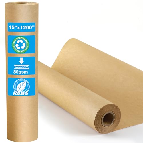 GLAMFIELDS Brown Wrapping Paper, Craft Paper 15" x 1,200" (100ft), Kraft Paper Roll for Gift Packing, Moving, Shipping, Postal, Art Crafts, Floor - WoodArtSupply