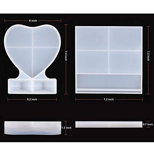 LET'S RESIN Epoxy Molds, Silicone, Large Size Picture Frames Silicone Molds Rectangle & Heart Shape Epoxy Resin Molds for DIY Home Table Décor