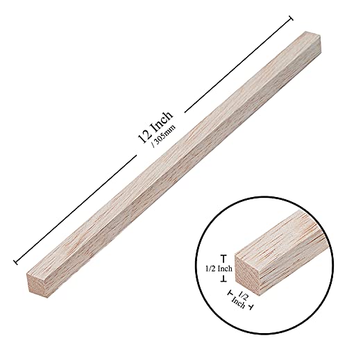 Balsa Wood Sticks 1/2 Inch Square Dowels 12" Long - Pack of 15 by Craftiff (15 Pcs) Craftiff
