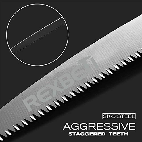 REXBETI Folding Saw, Heavy Duty 11 Inch Extra Long Blade Hand Saw for Wood Camping, Dry Wood Pruning Saw With Hard Teeth, Quality SK-5 Steel REXBETI