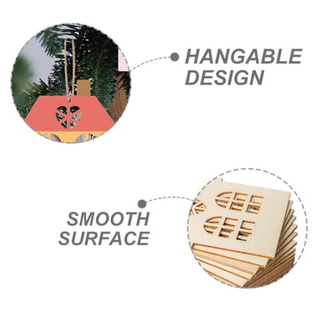 Tofficu 10Pcs House Wood Cutouts Wooden House Shaped Craft Shapes Unfinished Wood Embellishment Slices Hanging Ornaments with Ropes Gift Tags for DIY Tofficu