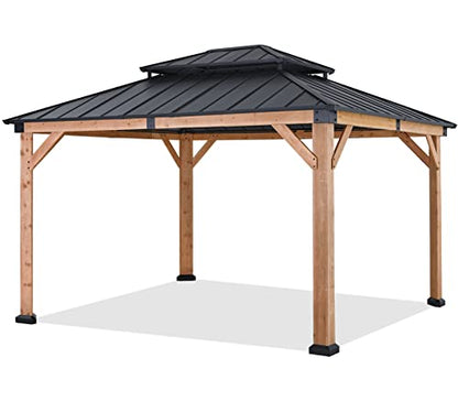 ABCCANOPY Wood Gazebo 11x13 - Outdoor Patio Wooden Gazebo with Hardtop Metal Double Roof for Garden, Backyard and Deck - WoodArtSupply