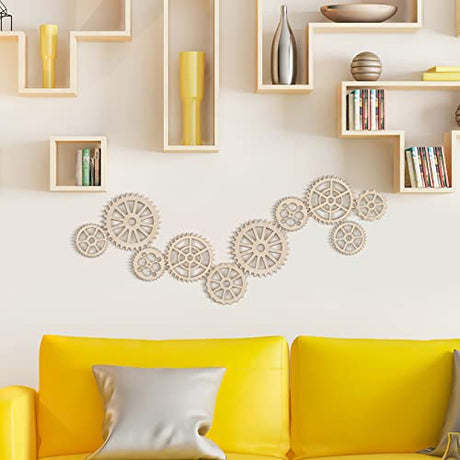 ABOOFAN Home Decoration Unfinished Wooden Cutouts Gear Wood 50Pcs Wooden Gear Wheels Decoration Wooden Slices Embellishments for DIY Crafts Art ABOOFAN