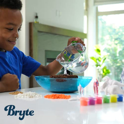 Bryte Dinosaur Light Up Terrarium Kit for Kids | Create a Dino Habitat with Real Plants, Figurines, Volcano & LED Lights | DIY Science Kit, STEM