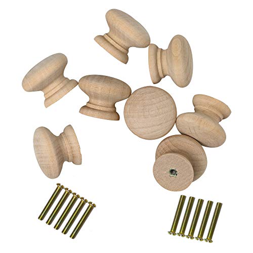 Metany 8PCS Kitchen Cabinet Knobs 35mm Dia Round Mushroom Shaped Wood Unfinished Drawer Dresser Cupboard Furniture Knobs Pulls Handles Hardware