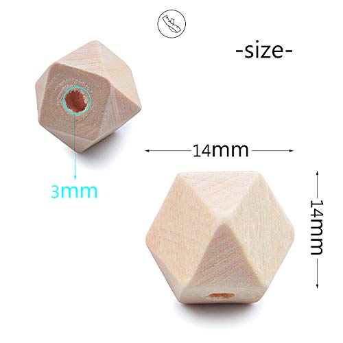 Jdesun 60 Pieces Geometric Shape Wood Beads, 0.55 Inches Unfinished Wooden Spacer Beads Craft Balls for DIY Arts Projects Jewelry Making Jdesun