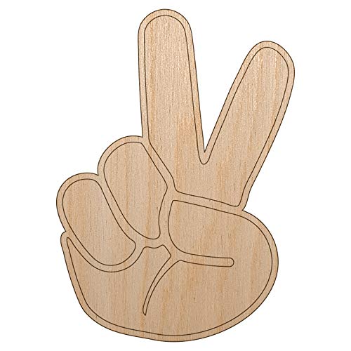 Peace Hand Sign Unfinished Wood Shape Piece Cutout for DIY Craft Projects - 1/4 Inch Thick - 4.70 Inch Size Sniggle Sloth