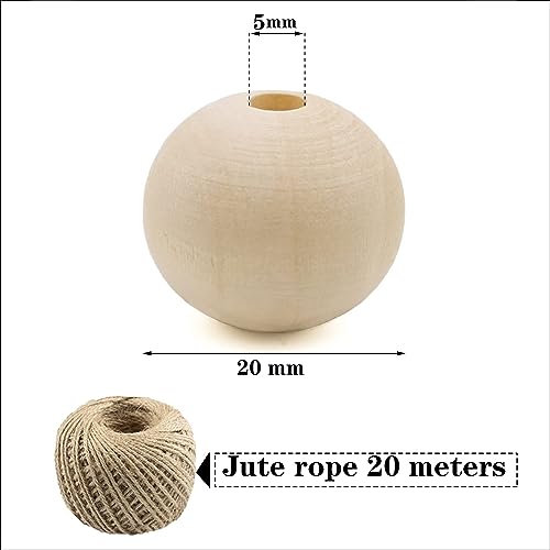 THYSSEN 500pcs 20mm Wood Beads Crafts Natural Round Unfinished Loose Beads are Used to Make DIY Wooden Beads Garlands, Home Decoration - WoodArtSupply