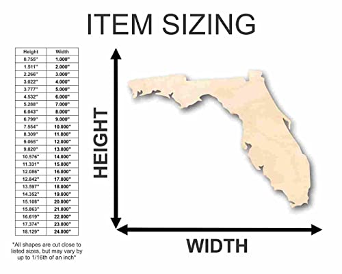 Unfinished Wood Florida Shape - State - Craft - up to 24" DIY 14" / 1/4" 24 Hour Crafts