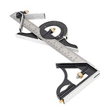 Fafeicy Stainless Steel T Square Ruler Adjustable Sliding Combination Square Ruler & Protractor Level Measure Measuring Tool 4-Piece 4R Combination Fafeicy