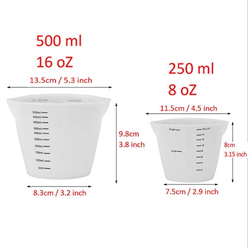 2-piece Set Of 500ml And 250ml Silica Gel Measuring Cup, Reusable Silica Gel Non Stick Cup, Suitable For Mixed Debugging, Pouring, Epoxy Resin - WoodArtSupply