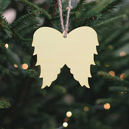 20pcs Angel Wings Wood Cutouts Unfinished Wooden DIY Craft Gift Tags Ornaments with Ropes for Birthday Wedding Christmas Party Decoration, 4x3.6 in