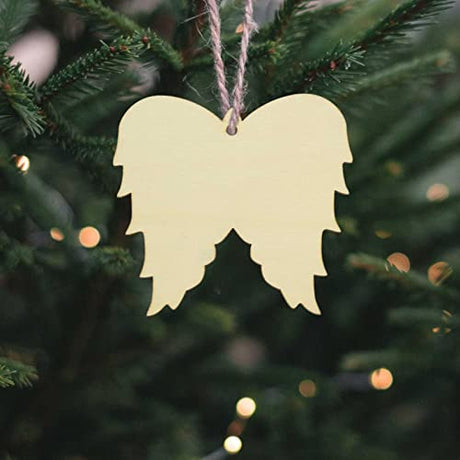 20pcs Angel Wings Wood Cutouts Unfinished Wooden DIY Craft Gift Tags Ornaments with Ropes for Birthday Wedding Christmas Party Decoration, 4x3.6 in JANOU