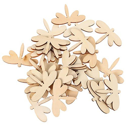 ARTIBETTER 60pcs Unfinished Dragonfly Cutouts Blank Wood Dragonfly Shaped Log Slices Insect Wooden Paint Crafts Pieces for Birthday DIY Painting Tags