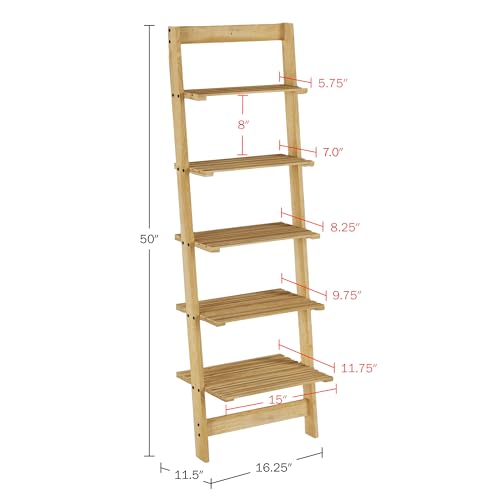 5-Tier Ladder Shelf - Wooden Narrow Leaning Bookshelf for Bedroom, Living Room, Bathroom, Kitchen, or Office Shelving - Furniture by Lavish Home Lavish Home