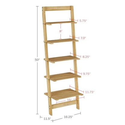 5-Tier Ladder Shelf - Wooden Narrow Leaning Bookshelf for Bedroom, Living Room, Bathroom, Kitchen, or Office Shelving - Furniture by Lavish Home - WoodArtSupply