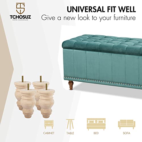 5 inch / 12cm Wooden Furniture Legs, Tchosuz Pack of 4 Unfinished Solid Wood Turned DIY Replacement Bun Feet with M8 Hanger Bolts & T-Nuts or Sofa WoodArtSupply