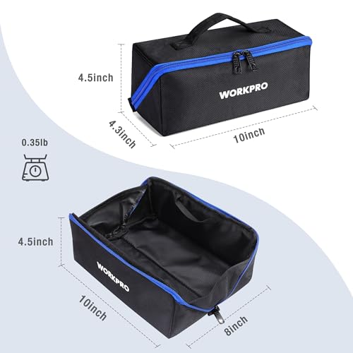 WORKPRO Tool Bag, 10" Wide Mouth Utility Tool Bag with Zipper, Heavy Duty Tool Storage Bag, Multipurpose Tool Case Small Tool Bag for Organizer WORKPRO