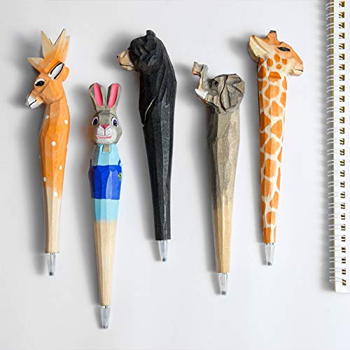 BYVUTE 100% Handmade Wood Carved Animal Gel Pen, Giraffe Dog Tiger Unicorn Cute Stationary School Supply Office Supply, Cute Fun and Unique Kids and - WoodArtSupply