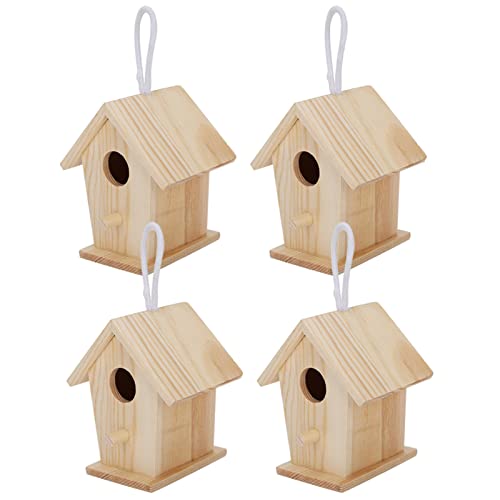 Wooden Birdhouses, 4Pcs Mini Hanging Birds Nests Ornaments Kids DIY Painting Crafts Set, Unfinished Wood Bird House for Outdoor Garden Balcony Hapivida
