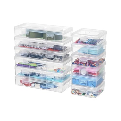 novelinks Stackable Plastic Clear Storage Box Containers with Latching Lid - Art Craft Supply Organizer Storage Containers for Pencil Box, Lego,